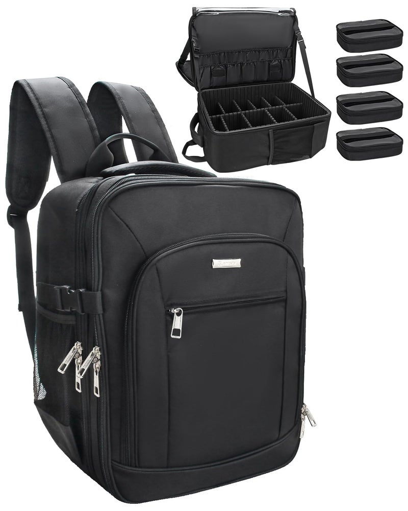 TANTO Makeup Backpack Makeup Artist Bag Professional Extra Large Cosmetic Bag Travel Train Case Storage Organizer DoubleLayer Large Capacity Cosmetic Case with 4 PouchBlack